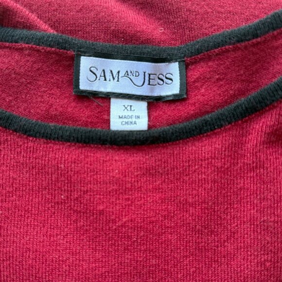 Sam & Jess Red Bell Sleeve Knit Top Viscone Blend w/ Black Trim Womens Sixe XL - Picture 5 of 6